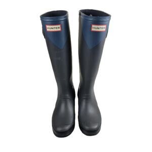Hunter Boots 6 Navy Blue & Light Blue Matte Original Tall Rain Buckle Rubber